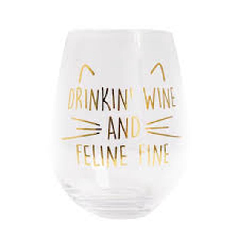 Feline Fine Stemless Wine Glass