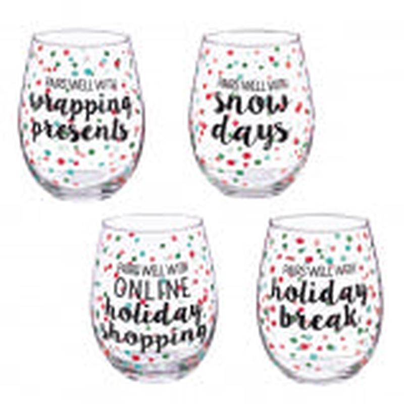 Holiday Confessions Set Of 4 Stemless Wine Glasses
