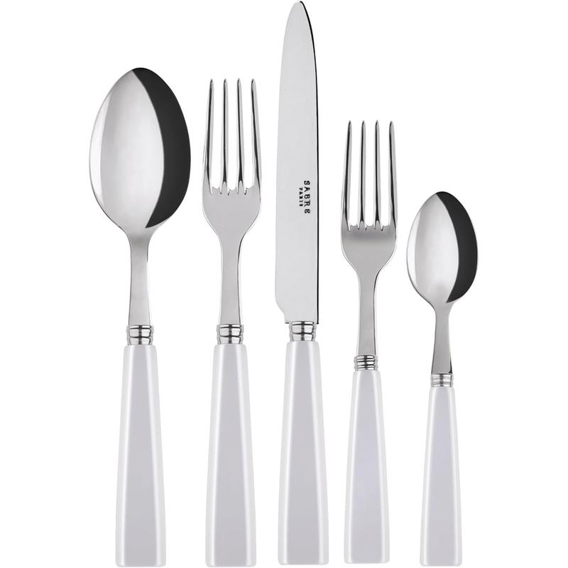 5-Piece Flatware Set - Icne Collection - Knife, Fork, Soup Spoon, Teaspoon & Dessert Fork - Stainless Steel & Acrylic - Dishwasher Safe - White