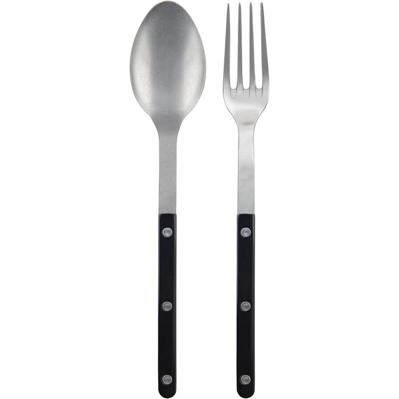 2-Piece Serving Set - Bistrot Vintage Collection - Large Fork & Large Spoon - Stainless Steel & Nylon - Dishwasher Safe - Black - Mat Finish