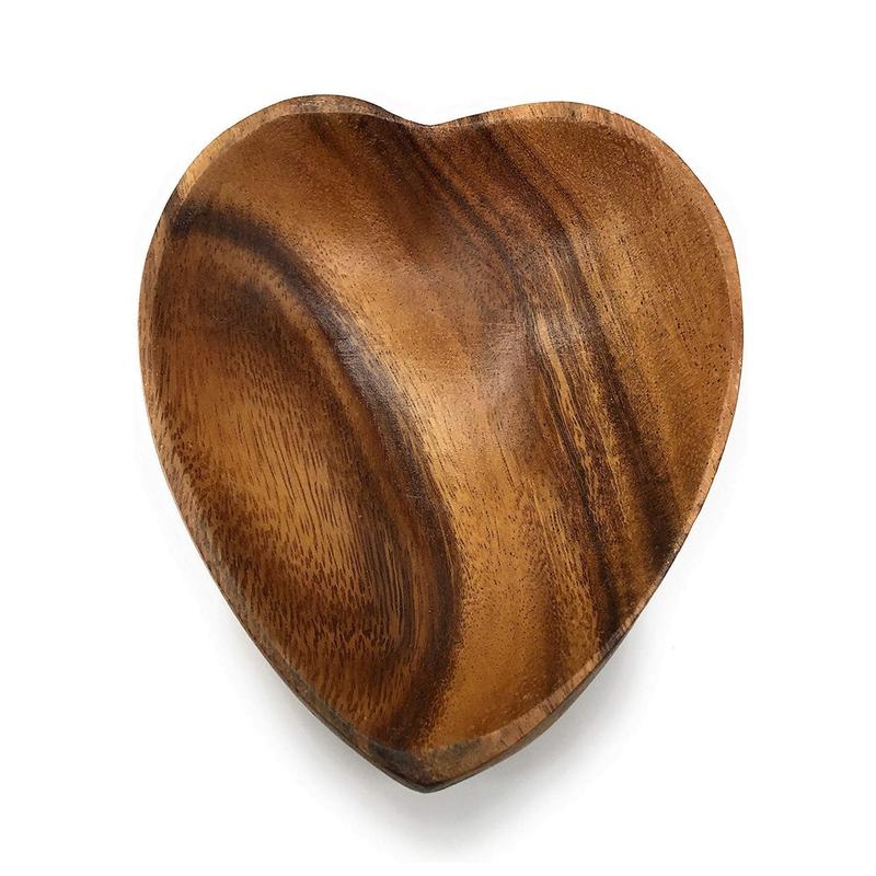 Acacia Wood Heart Shaped Bowls - Fair Trade, Sustainably Harvested (10\")