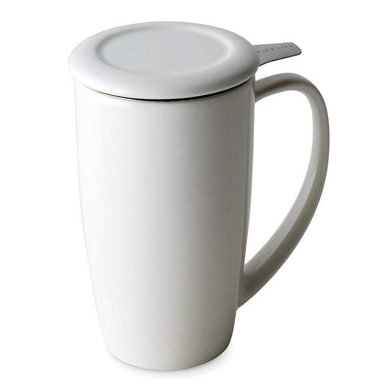 FORLIFE Curve Tall Tea Mug with Infuser and Lid 15 ounces, White