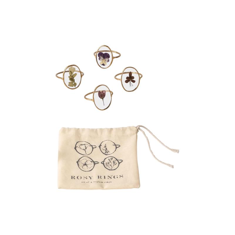 Rosy Rings Jewel Napkin Rings Set of 4 Table Decorations for Weddings, Birthdays (Oval)
