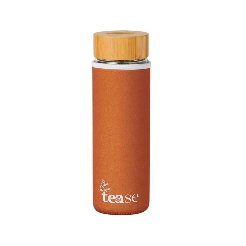 Tease Tea Glass & Bamboo Tea Tumbler 3 in 1 Versatile Infuser to Brew Tea, Coffee, Fruit Water Infused Drinks Mocktails, Includes Neoprene Sleeve Handle, Bamboo Lid, Airtight Leak-Proof 450ml (Cinnamo