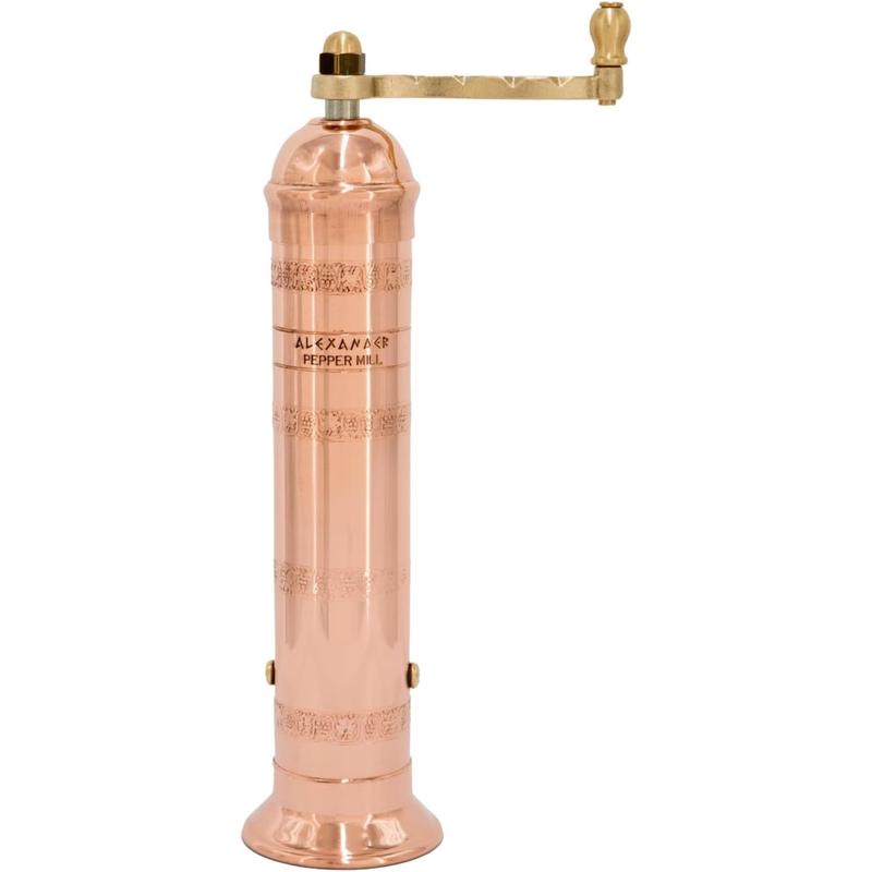 The Original Greek Pepper Mill 9 Inch Tall | European Pepper Mill Grinder with Crank Handle | Manual Pepper Grinder | Peppercorns Refillable - Copper
