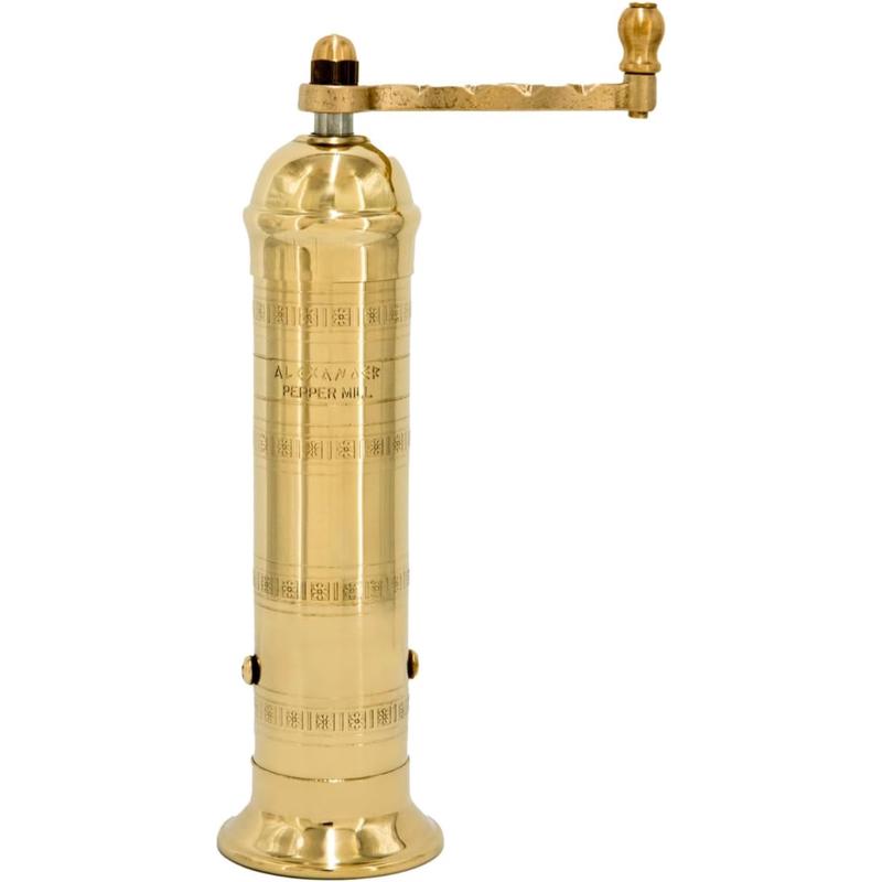 The Original Greek Pepper Mill 8 Inch Tall | European Pepper Mill Grinder with Crank Handle | Manual Pepper Grinder | Peppercorns Refillable - Brass