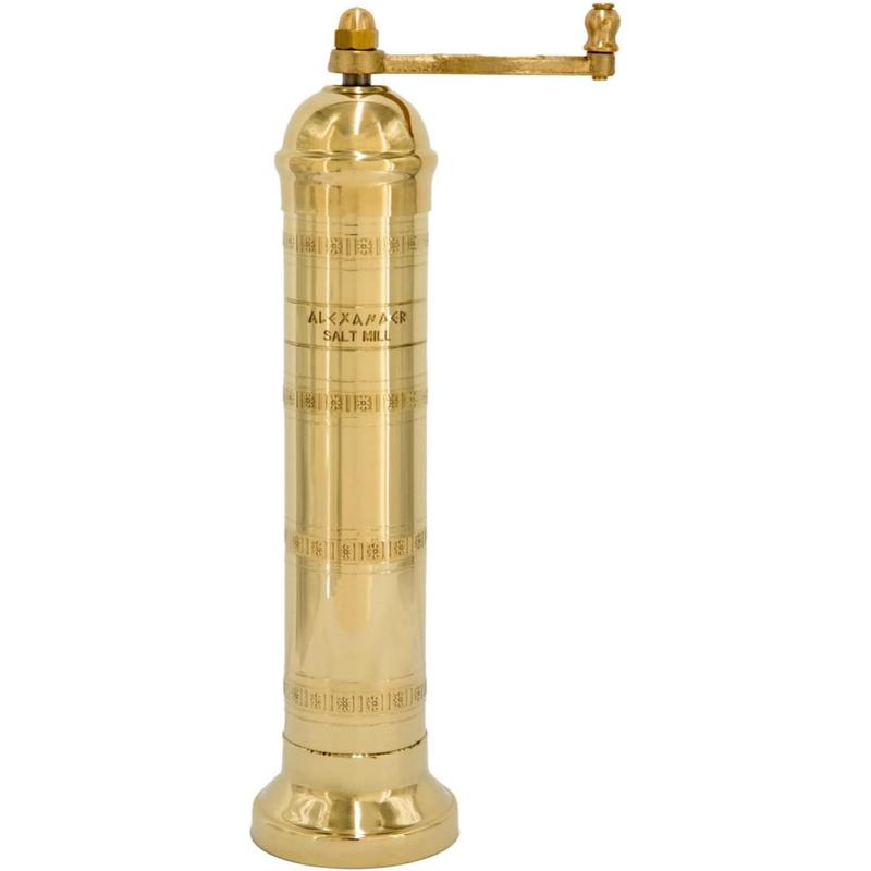 The Original Greek Salt Mill 9 Inch Tall | European Salt Mill Grinder with Crank Handle | Manual Salt Grinder | Salt Refillable - Brass