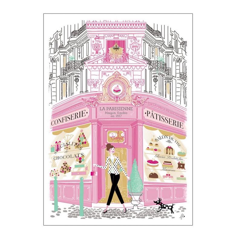 Torchons & Bouchons, Faade Ptisserie (French Pastry Shop) French Printed Tea/Kitchen Towel, 100 Percent Cotton