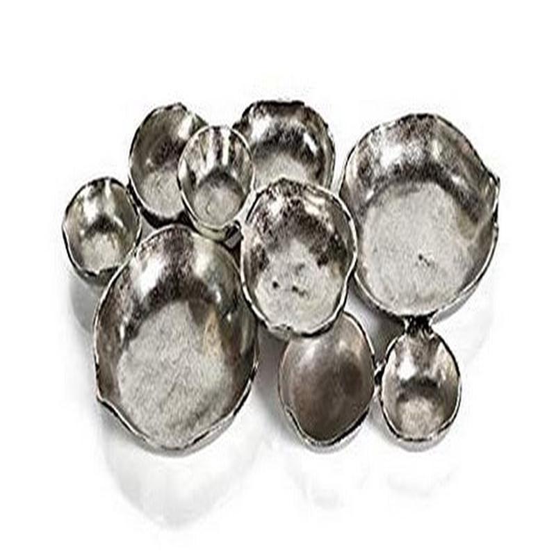 Zodax Cluster of 9 Round Serving Bowls Nickel Base 19\" x 12\" x 2.5\"