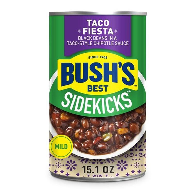 Bush\’s Sidekicks Taco Fiesta Black Beans, Canned Black Beans, 15.1 oz Can