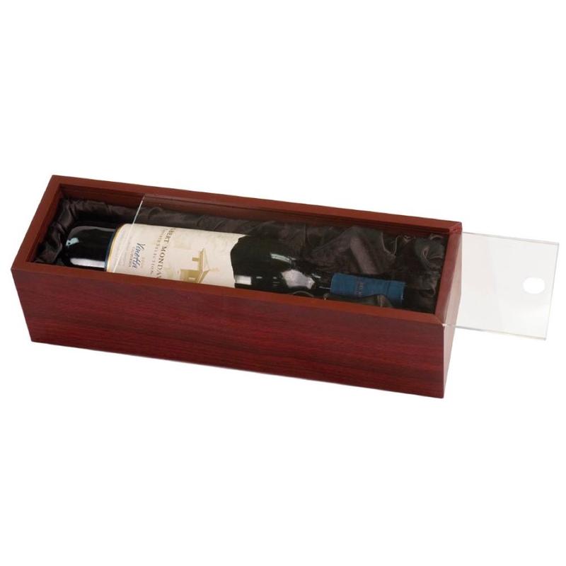 Rosewood Finish Wine Gift Box with Clear Engravable Acrylic Lid