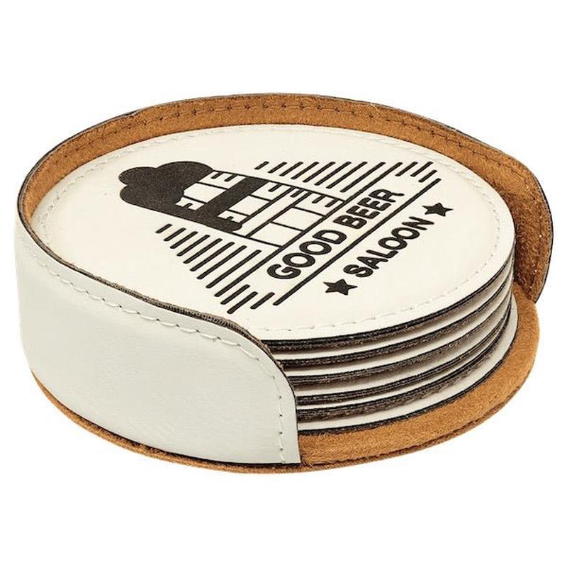 Customizable Round Leatherette 6 Coasters Set